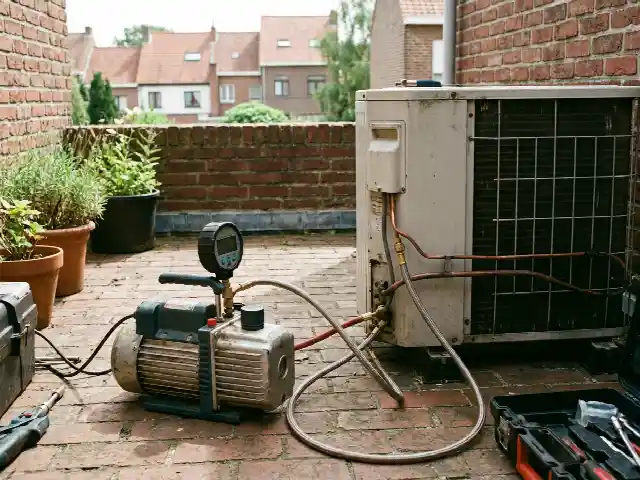 Pompe à vide raccordée aux liaisons d'une climatisation